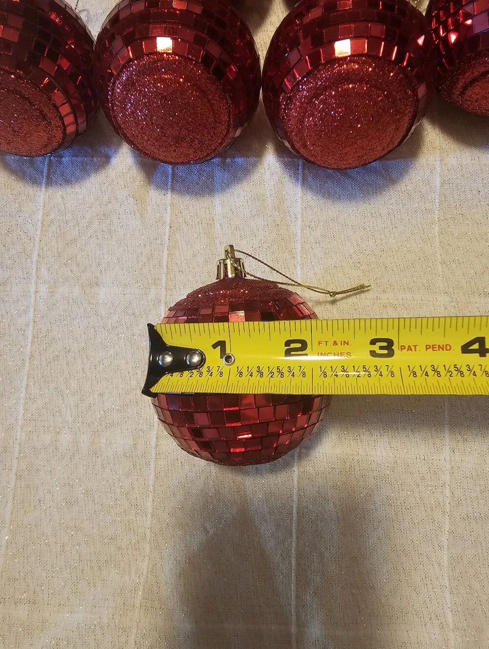 Set of 8 Red Mirrored Disco Ball Christmas Ornaments Holiday Tree Decor